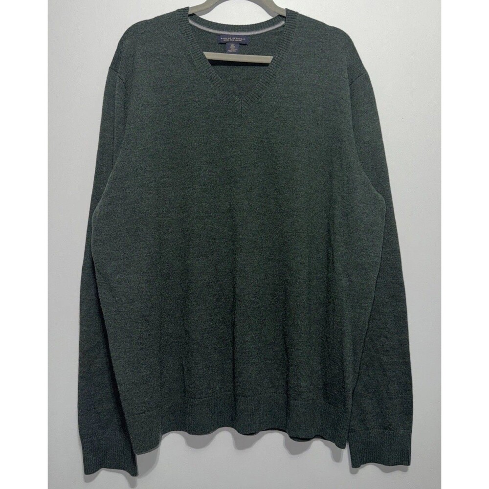 Banana Republic Sweater Mens Tall XXL Extra Fine Merino Wool V Neck Forest Green
